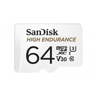 SanDisk High Endurance - Flash memory card (microSDXC to SD adapter included) - 64 GB - Video Class V30 / UHS-I U3 / Class10 - microSDXC UHS-I